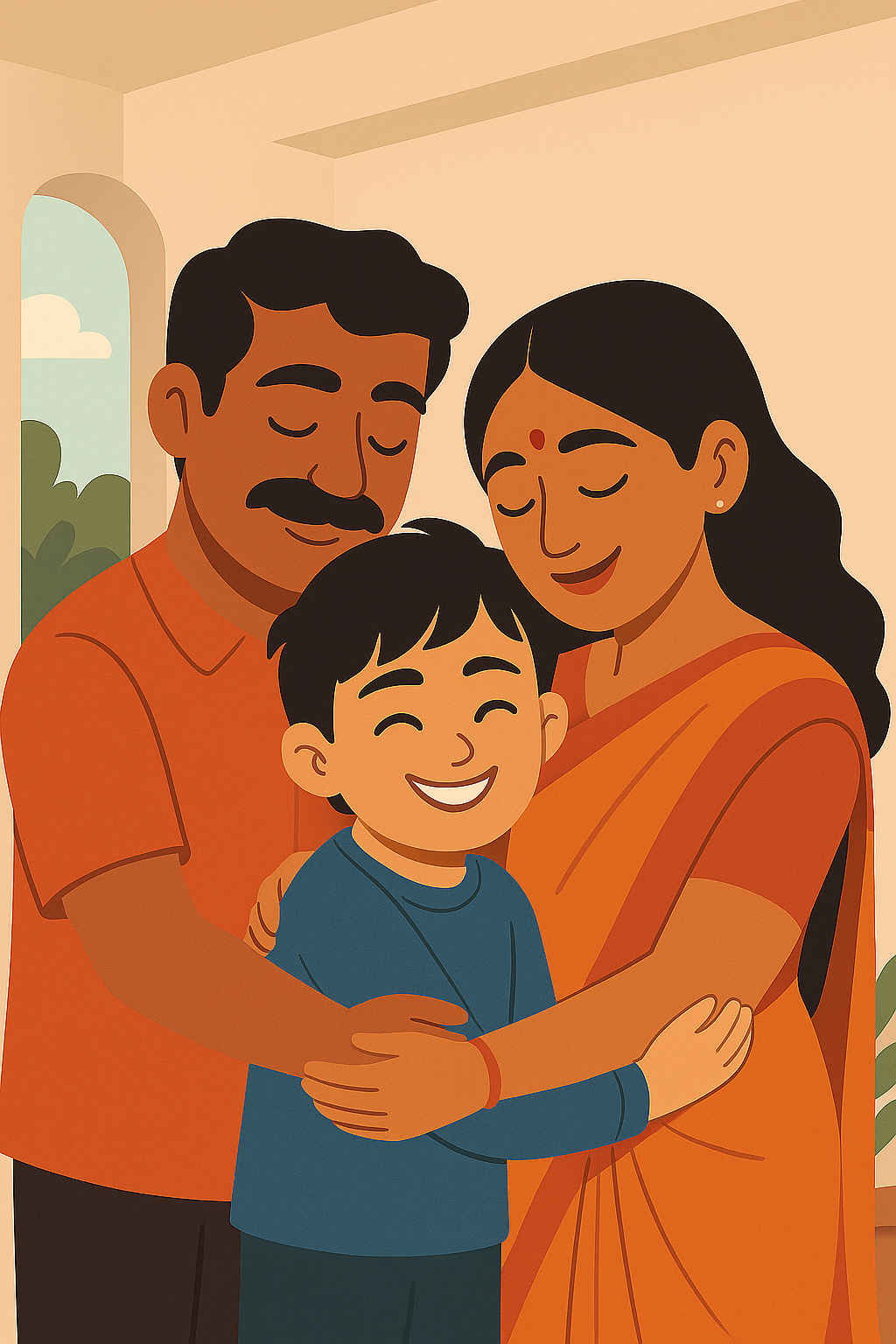 Parent and child hugging illustration